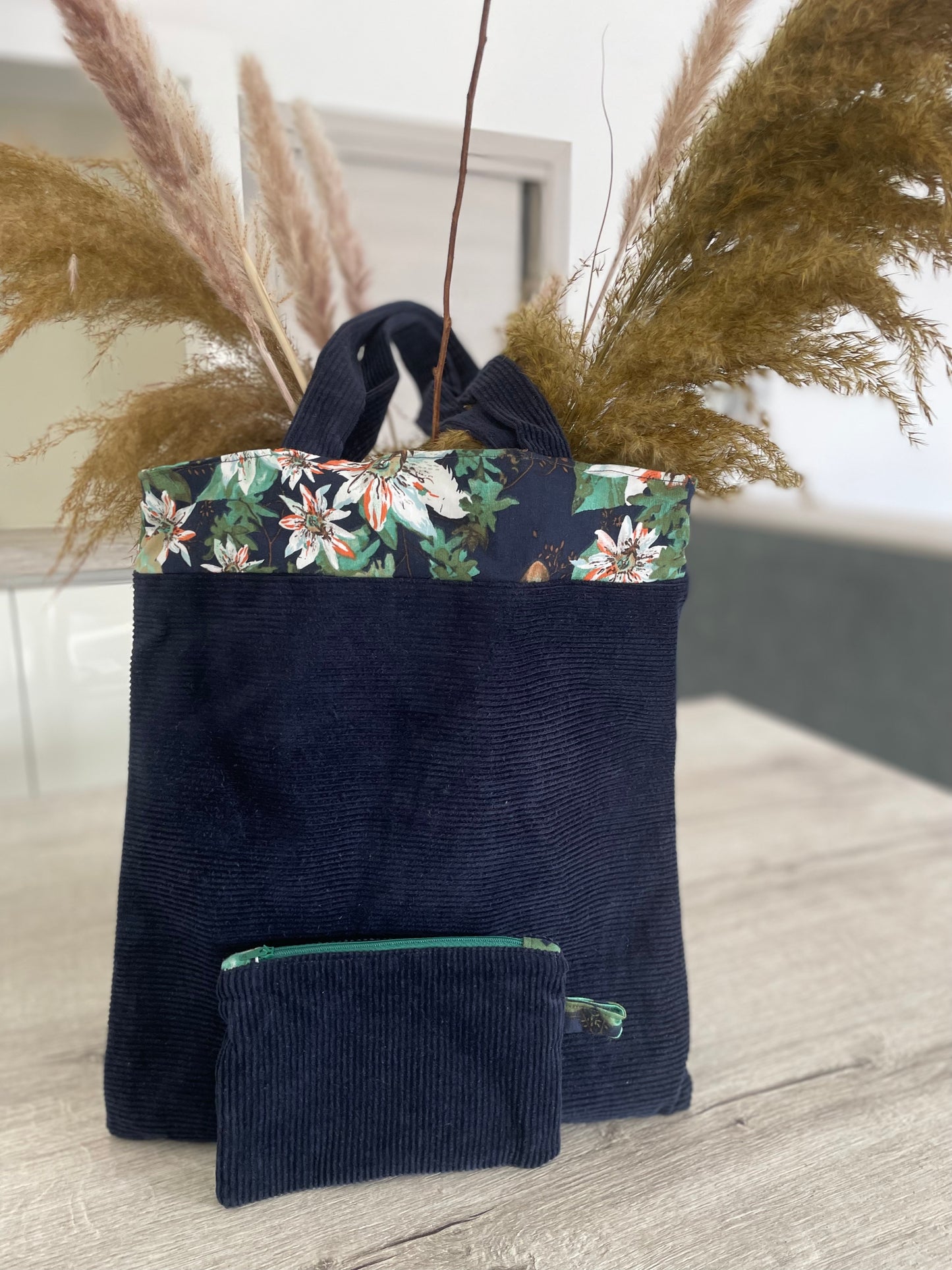 Tote bag en velours marine