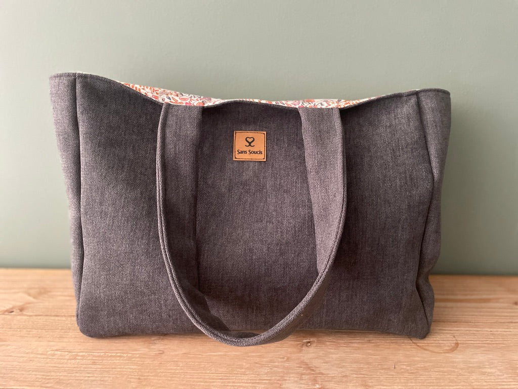 Cabas velours gris & liberty